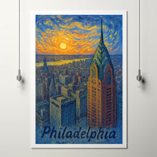 Philadelphia USA, Van Gogh Style Poster, Cityscape Canvas Art, Sunset Skyline Print, Office Wall Decor, Philadelphia Gift, Travel Print, Framed