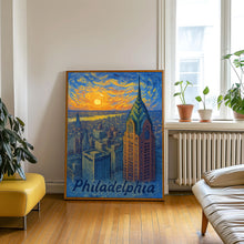 Philadelphia USA, Van Gogh Style Poster, Cityscape Canvas Art, Sunset Skyline Print, Office Wall Decor, Philadelphia Gift, Travel Print, Framed