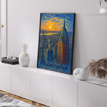 Philadelphia USA, Van Gogh Style Poster, Cityscape Canvas Art, Sunset Skyline Print, Office Wall Decor, Philadelphia Gift, Travel Print, Framed