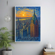 Philadelphia USA, Van Gogh Style Poster, Cityscape Canvas Art, Sunset Skyline Print, Office Wall Decor, Philadelphia Gift, Travel Print, Framed