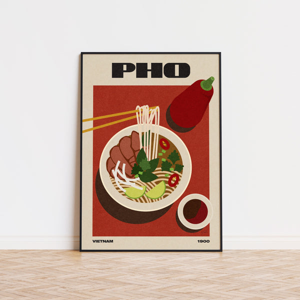 Pho Minimalist Food Poster  Mid Century Modern  Retro Kitchen Decor  Modern Food Art  Housewarming Gift  Vietnam 1434832391
