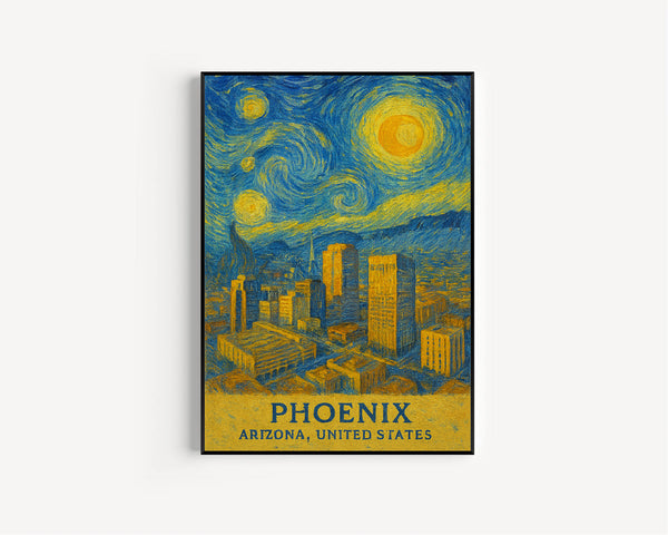 Phoenix Poster Print, Phoenix Travel Poster 1, Phoenix Van Gogh Style Wall Art, Phoenix, Arizona, United States