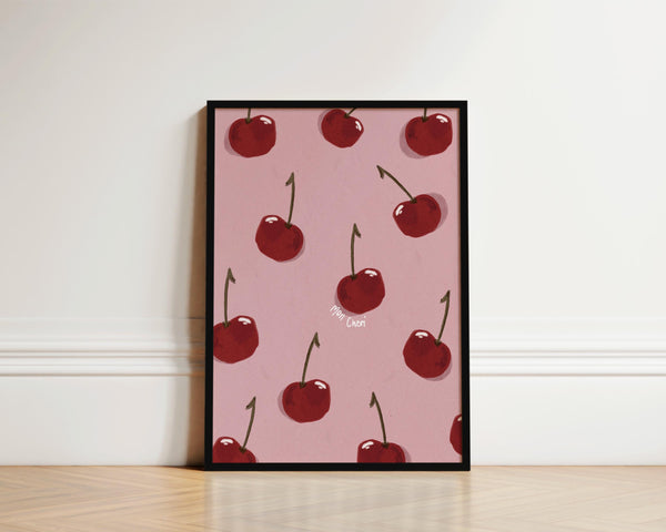 Pink Cherries Kitchen Print, Cherry Print, Red Cherries Kitchen Print, Fruit Print, French Wall Art, Mon Cheri Print, Bestie Gift, Wall Art 1822543307