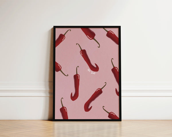 Pink Chillis Kitchen Print, Chilli Print, Spicy Kitchen Print, Hot Stuff, Food Wall Art, Spicy Friend Print, Bestie Gift, Chilli Painting 1825129039