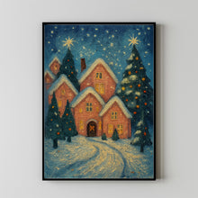 Pink Christmas Town Wall Art Winter Village Whimsical Christmas Decor Christmas Farmhouse Design Idea (2)
