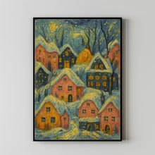 Pink Christmas Village Wall Poster Whimsical Village Wall Art Pink Winter Poster for Winter Holiday