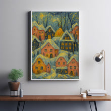 Pink Christmas Village Wall Poster Whimsical Village Wall Art Pink Winter Poster for Winter Holiday