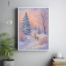 Pink Winter Forest Print, Snowy Christmas Trees Printable, Cute Reindeer Wall Art, Girly Holidays Poster