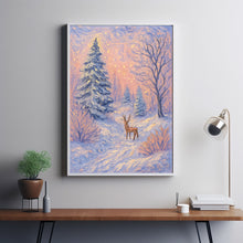 Pink Winter Forest Print, Snowy Christmas Trees Printable, Cute Reindeer Wall Art, Girly Holidays Poster