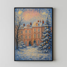 Pink Winter Village Art Print, Wall Art, Holiday Poster, Trendy Christmas Decor