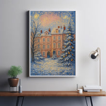 Pink Winter Village Art Print, Wall Art, Holiday Poster, Trendy Christmas Decor