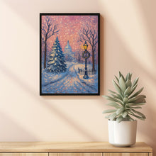 Pink Winter Village Print, Snowy Town Painting, Girly Holidays Poster, Cute Christmas Wall Art