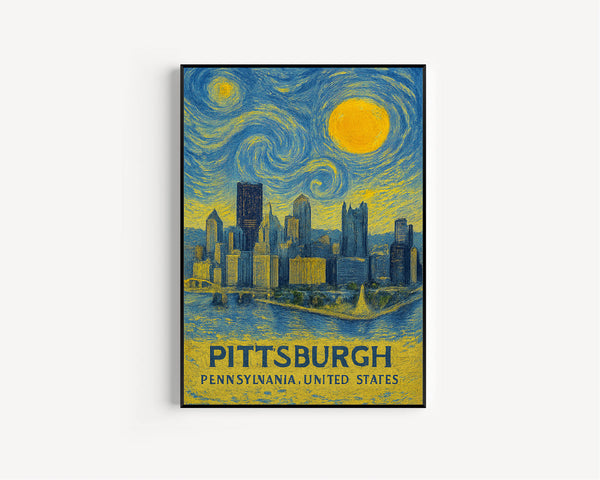 Pittsburgh Poster Print, Pittsburgh Travel Poster, Pittsburgh Van Gogh Style Wall Art, Pittsburgh, Pennsylvania, United States