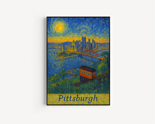 Pittsburgh USA, Van Gogh Style, Digital Download Skyline, Monongahela Incline, Cityscape, Digital Art, Art Print, Wall Decor