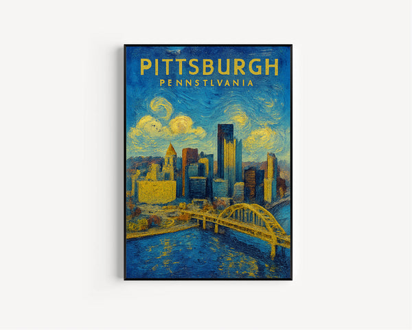 Pittsburgh Wall Art Print, Pittsburgh Retro Travel Poster, Pittsburgh Skyline Art, Pittsburgh Gift, Pennsylvania Vintage Home Decor