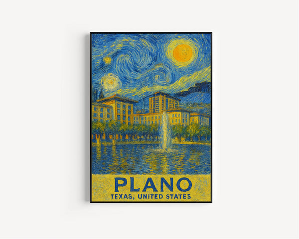Plano Poster Print, Plano Travel Poster, Plano Van Gogh Style Wall Art, Plano, Texas, United States