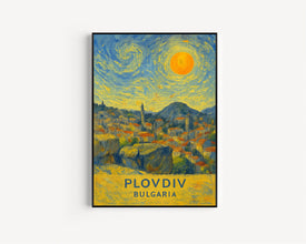 Plovdiv Poster Print, Plovdiv Travel Poster, Plovdiv Van Gogh Style Wall Art, Plovdiv, Bulgaria