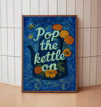 Pop The Kettle On 70s Flower Retro Print - Cup of Tea, Cuppa, Tea, Coffee, Kitchen Poster, Cafe, Flower Power, Muted Florals, Trendy Modern
