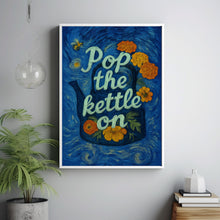 Pop The Kettle On 70s Flower Retro Print - Cup of Tea, Cuppa, Tea, Coffee, Kitchen Poster, Cafe, Flower Power, Muted Florals, Trendy Modern