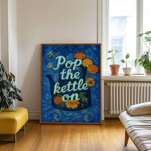 Pop The Kettle On 70s Flower Retro Print - Cup of Tea, Cuppa, Tea, Coffee, Kitchen Poster, Cafe, Flower Power, Muted Florals, Trendy Modern