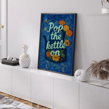 Pop The Kettle On 70s Flower Retro Print - Cup of Tea, Cuppa, Tea, Coffee, Kitchen Poster, Cafe, Flower Power, Muted Florals, Trendy Modern