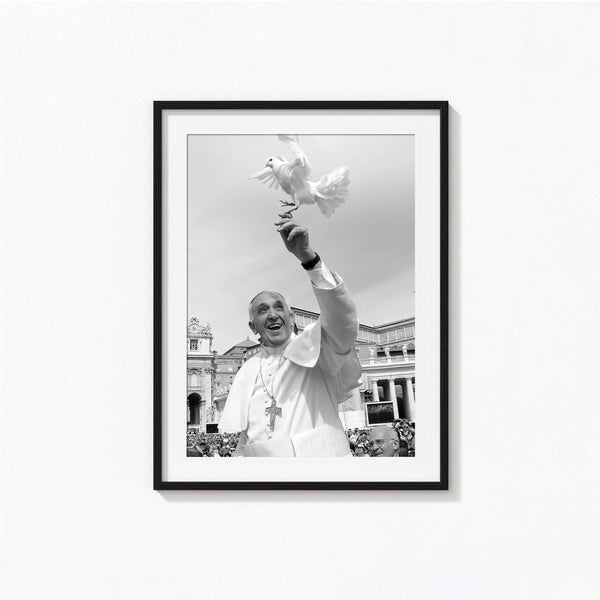 Pope Francis & The Dove of Peace Print, Black and White Wall Art, Catholic Wall Art, Photography Prints, Museum Quality Photo Art Print 1906632121