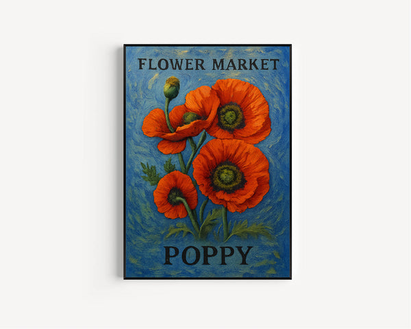 Poppy Flower Market Art Print, Poppy Wall Art, Botanical Pastel Artwork, Floral Home Decor, Nature-Inspired Print, C31-342