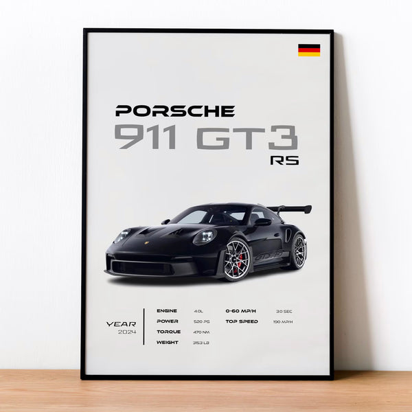 Porsche 911 GT3RS 2024 Poster _ Car Wall Art _ Automotive Lover_s Print _ Framed or Rolled Auto Decor _ Sports Car Gift
