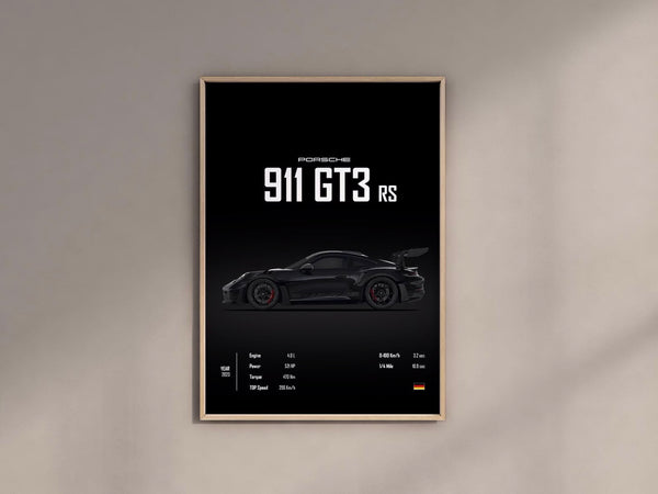 Porsche 911 GT3 RS 2023 Black Car poster Prints Wall Kids Boys Room German cars Decor Children Home Office Nursery Decor Dorm Gift for Him