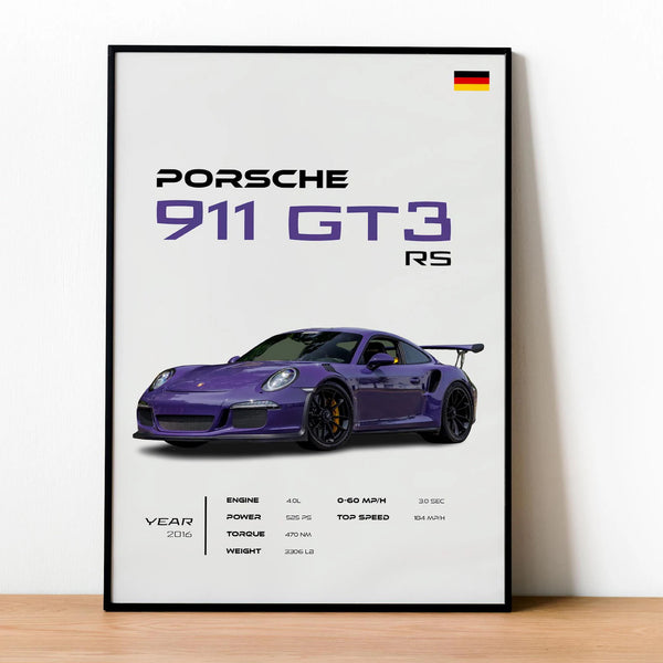 Porsche 911 GT3 RS Poster - High Performance Sports Car Wall Art - Automotive Decor for Enthusiasts - Perfect Gift