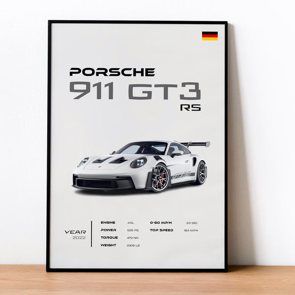 Porsche 911 GT3 RS Poster - Supercar Wall Art - Boys Room Decor - Automotive Wall Print - Car Lovers Gift