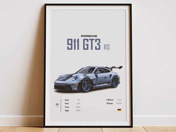 Porsche 911 GT3 RS Poster, Porsche 992 GT3 RS Print, Car Print, Car Wall Art, Car Poster, Boys Room Decor - Race Car Poster 1