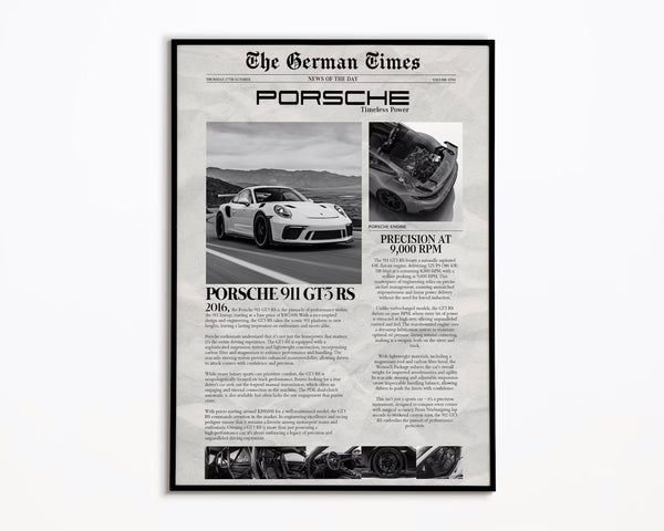 Porsche 911 GT3 RS Print _ Newspaper _ Physical Print _ Hyper Car Poster _ Super Car Print _ Art Print _ Car Poster _ Home Decor _Wall Decor
