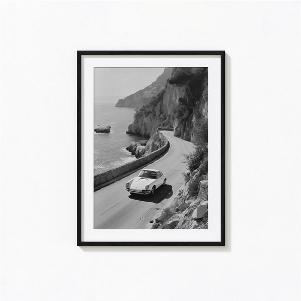 Porsche 911 Print, Amalfi Coast Italy, Porsche Black and White Wall Art, Vintage Print, Photography Prints, Museum Quality Photo Print 4333424584
