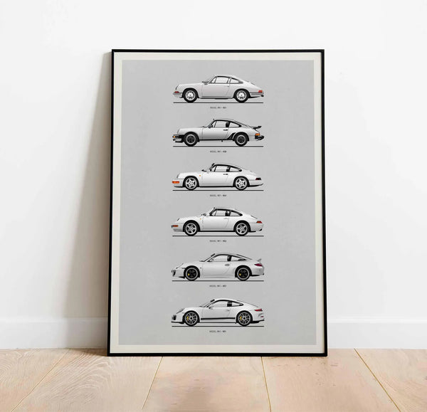 Porsche Poster, Porsche 911 Evolution, Car Poster, Porsche Decor, Home Decor, Gift For Him, Man Cave Wall Art, Car Illustration