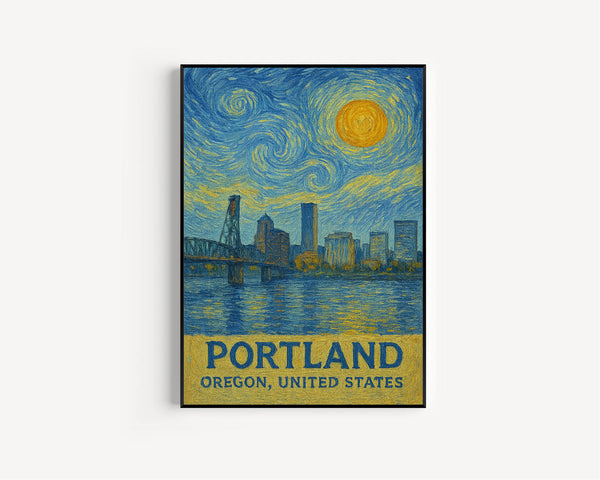 Portland Poster Print, Portland Travel Poster, Portland Van Gogh Style Wall Art, Portland, Oregon, United States
