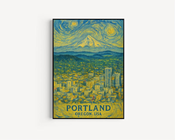 Portland Print Oregon No 1, Portland Photo Poster, Portland Travel Wall Art, Portland Map, Portland Van Gogh Style, Portland Wall Décor, USA