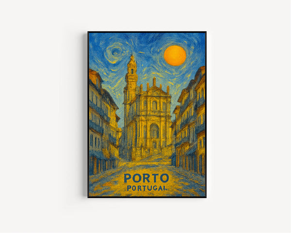 Porto Poster Print, Porto Travel Poster, Porto Van Gogh Style Wall Art, Porto, Portugal