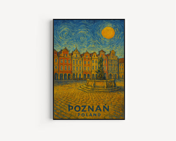 Poznań Poster Print, Poznań Travel Poster, Poznań Van Gogh Style Wall Art, Poznań, Poland