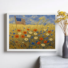 Printable American Flag Art 4th of July Painting, Summer Print, Vintage Coastal Wall Art