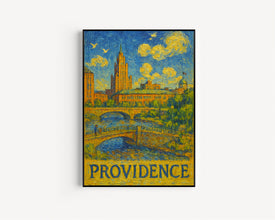 Providence, USA Van Gogh Style Digital Download Cityscape Print, Rhode Island Art, Architecture Scene, River View, Landscape Illustration