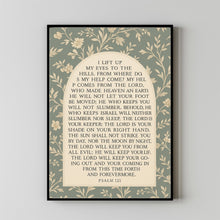 Psalm 121, Christian Wall Art with Vintage Floral Toile Art, Square Print I Lift My Eyes to the Hills Bible Verse Print or Canvas