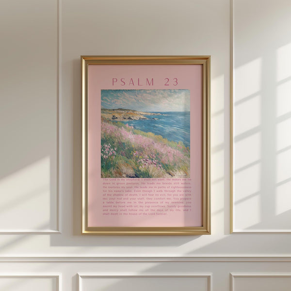 Psalm 23 Coastal Art Print Pink Bible Verse (Digital Download) 1874505557
