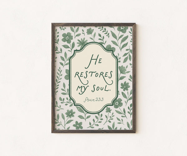 Psalm 23 Floral Print Christian Scripture Wall Art (Digital Download) 4343377202