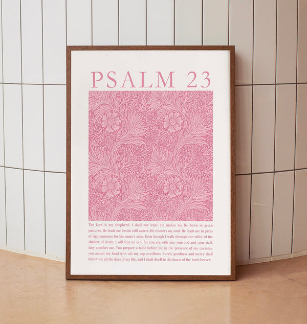 Psalm 23 William Morris Print Christian Wall Art Bible Verse Apartment Decor Pink Wall Art
