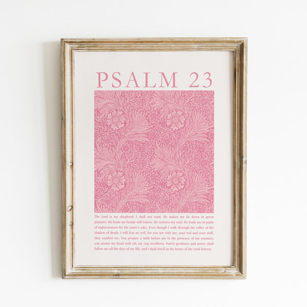 Psalm 23 William Morris Print Pink Christian Wall Art (Digital Download) 1823593622