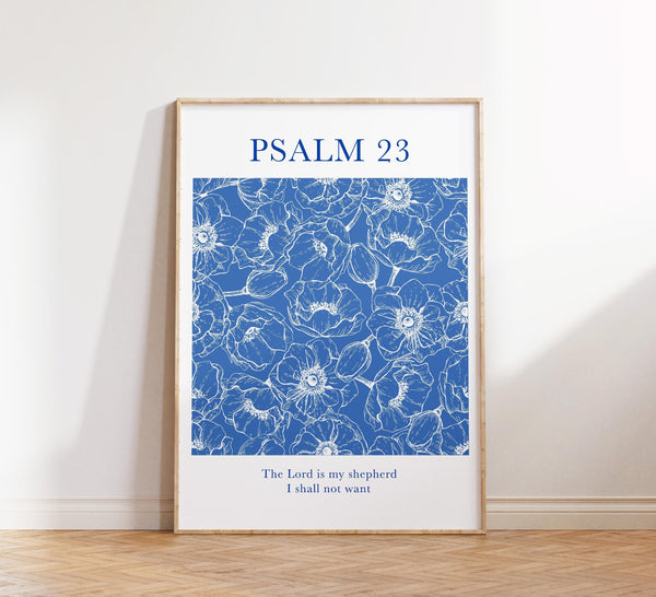 Psalm 23 vintage blue, The Lord is my Shepherd, Floral Christian Wall Art, Vintage floral Bible Verse Printable, Religious Digital Download 1765101876