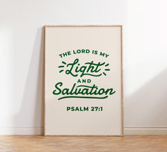 Psalm 271 Print, The Lord is my Light and Salvation, Bible Verse, Modern Christian Wall Art, Scripture Art, Christian Poster, Green Poster 1873682347