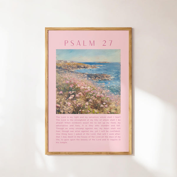 Psalm 27 Christian Wall Art Pink Coastal Scripture (Digital Download) 1860319720