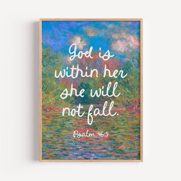 Psalm 465 Print  God Is Within Her She Will Not Fall  Christian Wall Art for Women  Pink Bible Verse Printable  Feminine Faith Decor 4307829147